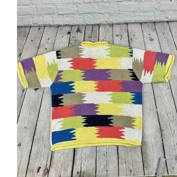 VTG Funky Block Pattern Sweater Top MEDIUM Casual Christopher & Banks Women's - Picture 2 of 8